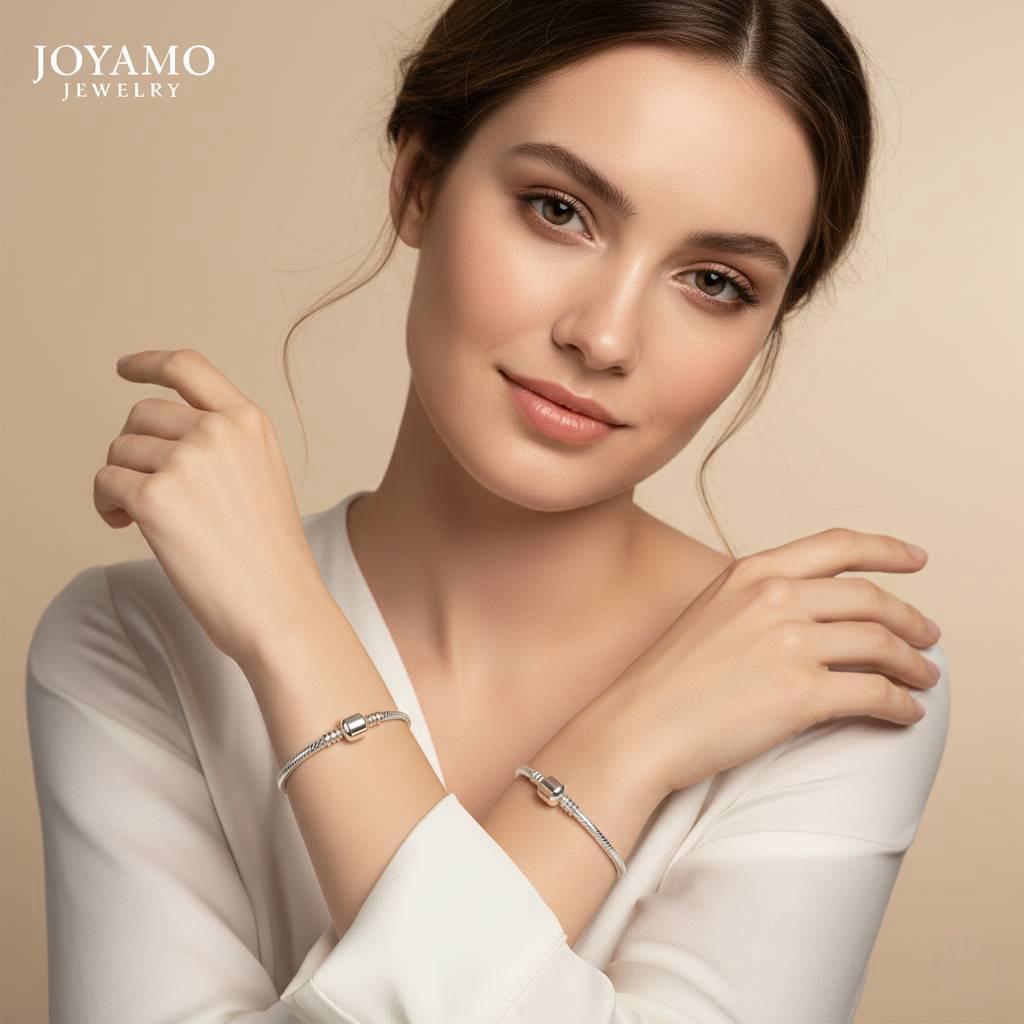 Silver Snake Chain Charm Bracelet 