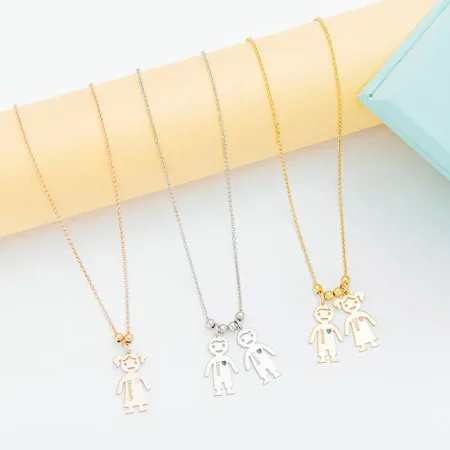 Mother’s Necklace With Engraved Children Charms