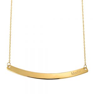 Curved Bar Name Necklace Solid Yellow Gold