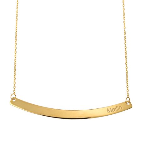 Name Necklace with Engraved Curved Bar in 18K Gold Plating