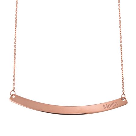Name Necklace with Engraved Curved Bar in 18K Rose Gold Plating