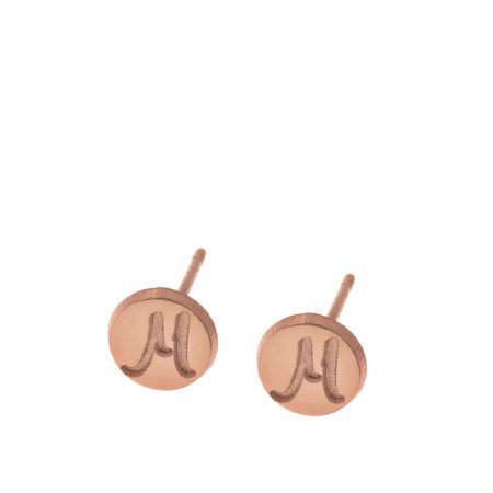 Disc Stud Earrings With Initials in 18K Rose Gold Plating