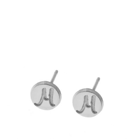 Disc Stud Earrings With Initials in 925 Sterling Silver