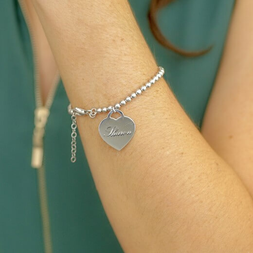 Beaded Name Bracelet with Engraved Heart-1