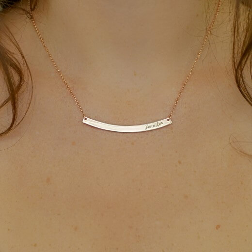 Name Necklace with Engraved Curved Bar-1