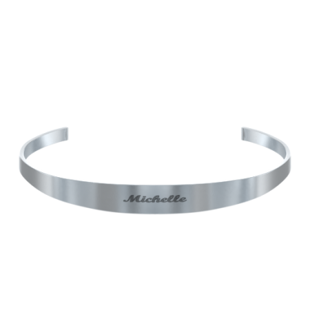 Classic Open Bangle Bracelet with Name in 925 Sterling Silver