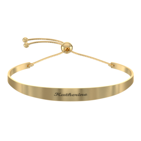 Open Bangle Cuff Bracelet with Engraved Name in 18K Gold Plating
