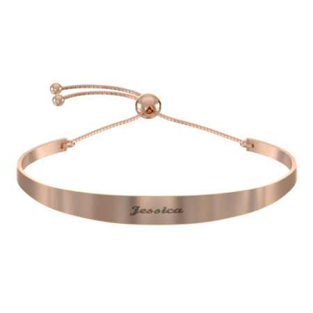 Open Bangle Cuff Bracelet with Engraved Name in 18K Rose Gold Plating