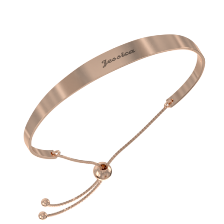 Open Bangle Cuff Bracelet with Engraved Name-1 in 18K Rose Gold Plating