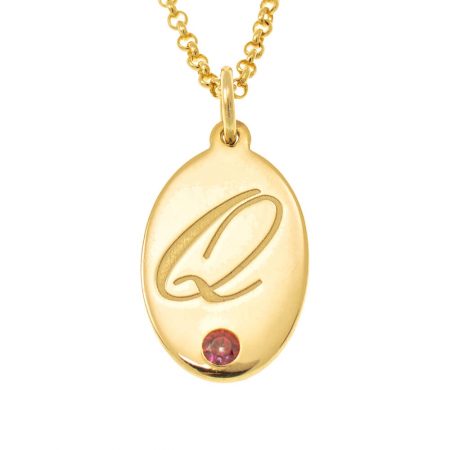 Oval Pendant Necklace with Birthstone in 18K Gold Plating