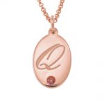 Oval Pendant Necklace with Birthstone