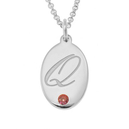 Oval Pendant Necklace with Birthstone in 925 Sterling Silver