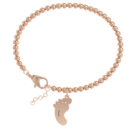 Name Bracelet with Baby Foot & Beaded Chain-2 in 18K Rose Gold Plating