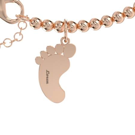 Name Bracelet with Baby Foot & Beaded Chain-1 in 18K Rose Gold Plating