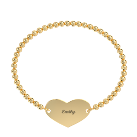 Heart Bracelet with Name & Stretch Beaded Chain-2 in 18K Gold Plating