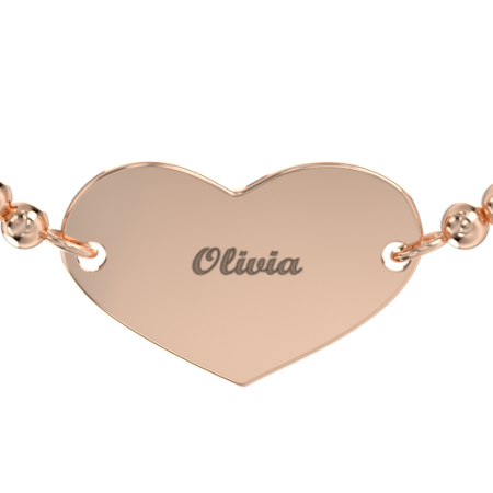 Heart Bracelet with Name & Stretch Beaded Chain-1 in 18K Rose Gold Plating