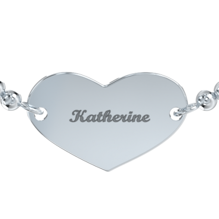 Heart Bracelet with Name & Stretch Beaded Chain-1 in 925 Sterling Silver