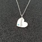 Engraved Heart Name Necklace with CZ Birthstone-4