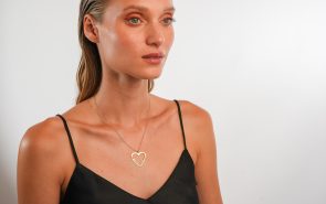 Couple Heart Name Necklace on model rose gold