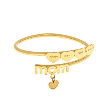 Adjustable Mom Bracelet with Heart Charms in 18K Gold Plating