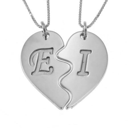 Heart Puzzle Piece Necklace Set with Engraving in 925 Sterling Silver