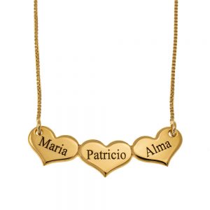Engraved Horizontal Hearts Necklace gold