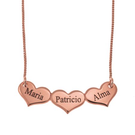Engraved Horizontal Hearts Necklace in 18K Rose Gold Plating