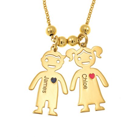 Mother’s Necklace with Engraved Children Charms in 18K Gold Plating
