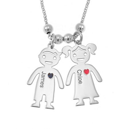 Mother’s Necklace with Engraved Children Charms in 925 Sterling Silver