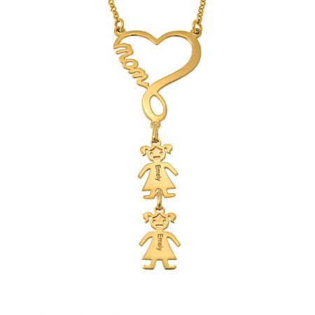 Infinity Heart Necklace with Kids for Mom in 18K Gold Plating