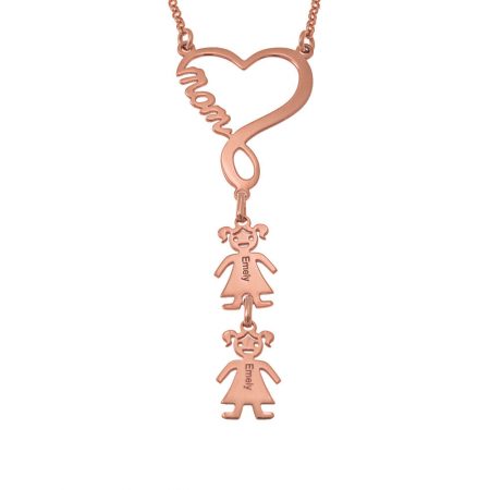 Infinity Heart Necklace with Kids for Mom in 18K Rose Gold Plating