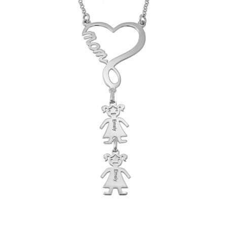 Infinity Heart Necklace with Kids for Mom in 925 Sterling Silver