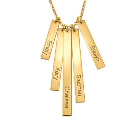 Mix Engrave Vertical Bar Necklace for Mom in 18K Gold Plating