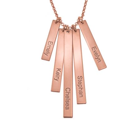Mix Engrave Vertical Bar Necklace for Mom in 18K Rose Gold Plating