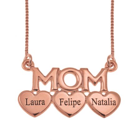 Mom Necklace With Engraved Hearts in 18K Rose Gold Plating