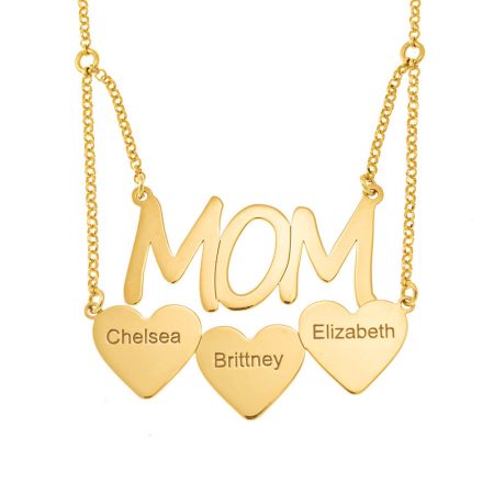 Mom Necklace with Hearts & Names in 18K Gold Plating