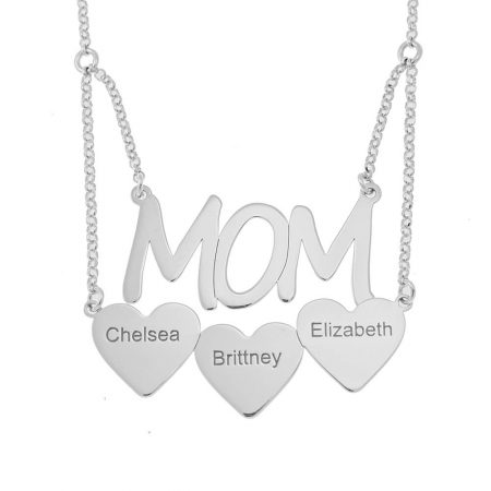 Mom Necklace with Hearts & Names in 925 Sterling Silver