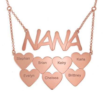 Nana Necklace with Hearts & Names in 18K Rose Gold Plating