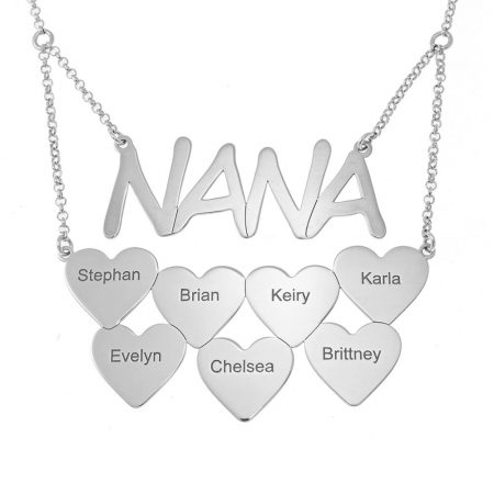 Nana Necklace with Hearts & Names in 925 Sterling Silver