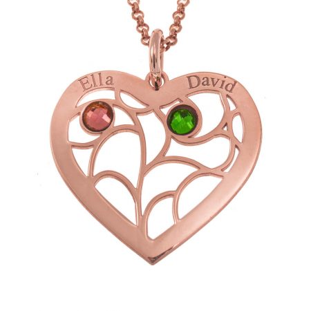 Family Tree of Life Necklace with Birthstones in 18K Rose Gold Plating