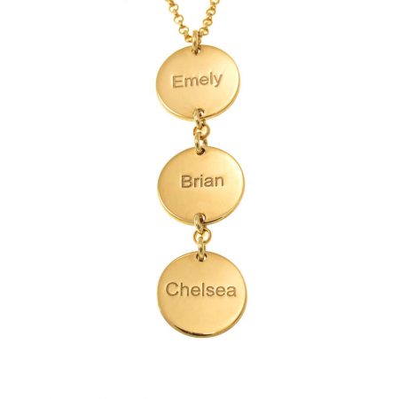 Name Necklace with Vertical Coin Disc in 18K Gold Plating
