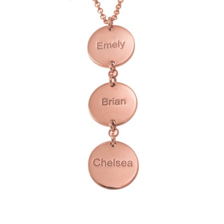 Name Necklace with Vertical Coin Disc in 18K Rose Gold Plating