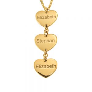 vertical heart name necklace gold