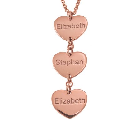 Name Necklace with Vertical Dangle Heart in 18K Rose Gold Plating