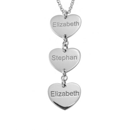 Name Necklace with Vertical Dangle Heart in 925 Sterling Silver