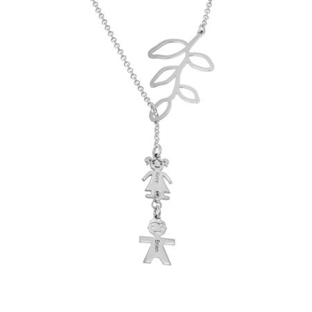 Mother leaf Necklace with Kids in 925 Sterling Silver
