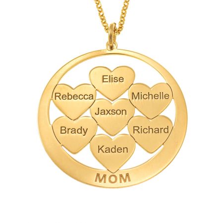 Circle Mom Necklace with Engraved Hearts in 18K Gold Plating