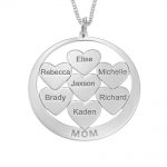 Circle Mom Necklace with Engraved Hearts