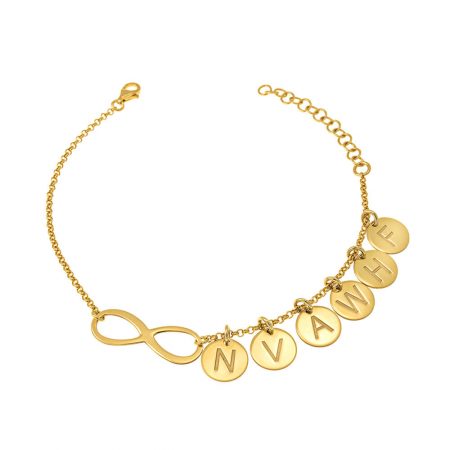 Infinity Bracelet with Discs for Mom in 18K Gold Plating