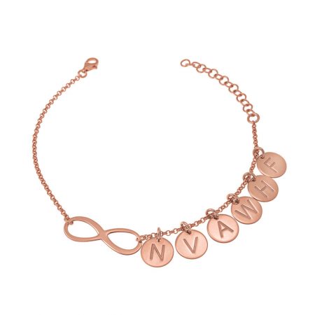 Infinity Bracelet with Discs for Mom in 18K Rose Gold Plating